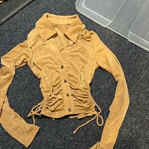 cute tan cut out button up top